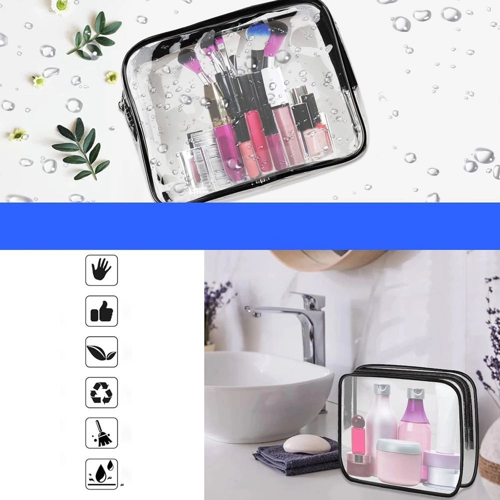 Travel Cosmetic Bag Set RC-K-1083 | 3 Pieces | Transparent   A practical set of 3 travel cosmetic bags, perfect for trips, gym, or everyday use. The transparent design allows for quick identification of items, while different sizes help keep cosmetics and accessories well-organized. ✅ Key Features: ✔ Set of 3 cosmetic bags – various sizes for different needs ✔ Transparent design – easy visibility of contents ✔ Water-resistant material – protects against moisture and spills ✔ Lightweight & compact – fits easily in a suitcase, travel bag, or backpack ✔ Durable zipper closure – secure storage for cosmetics ✔ Versatile use – great for toiletries, accessories, or documentsTravel cosmetic bag set 3 pcs RC-K-1083 transparent