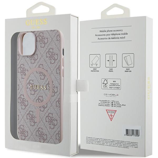 GUESS case for IPHONE 15 Plus compatible with MagSafe GUHMP15MG4GFRP (4G Ring classic logo) pink