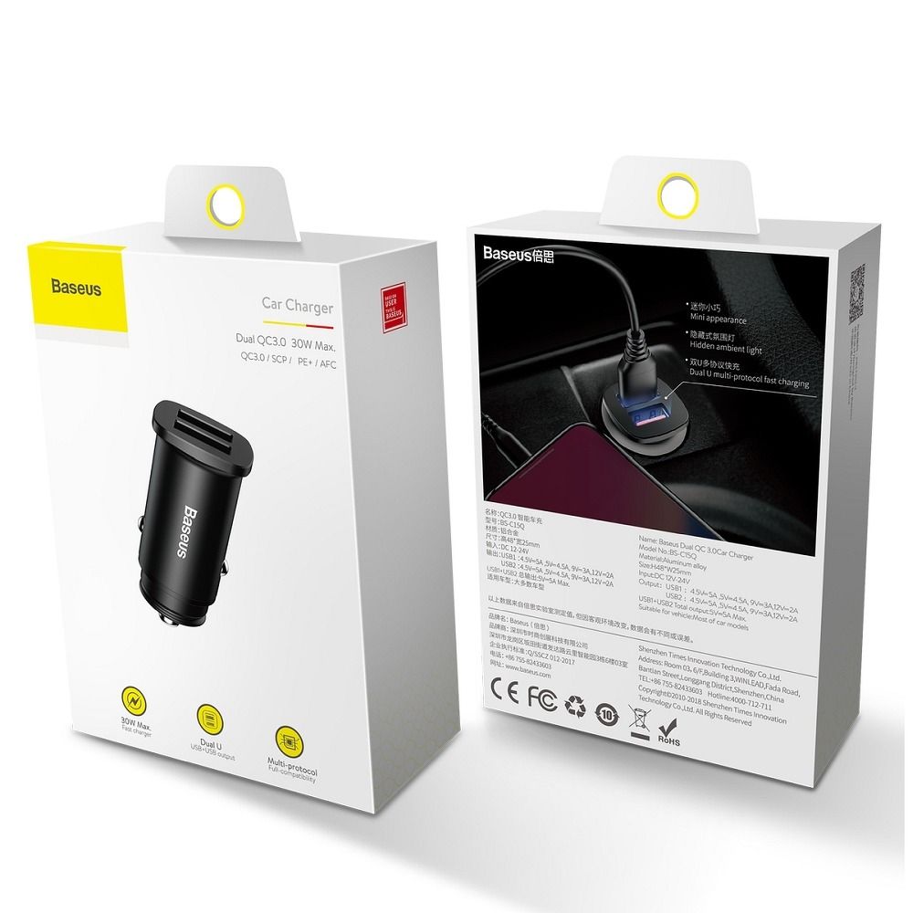 0d58e1bbf44f55ce7c47511a0bbc8495 BASEUS car charger 2 x USB A QC3.0 5A 30W CCALL-DS01/BS-C16Q black