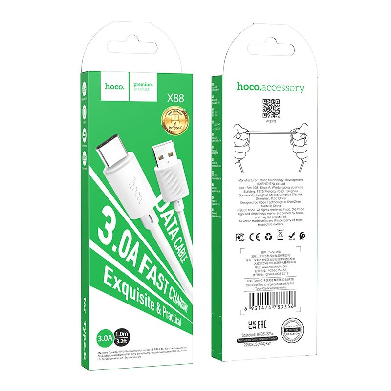 HOCO cable USB A to Type C 3A X88 1 m white