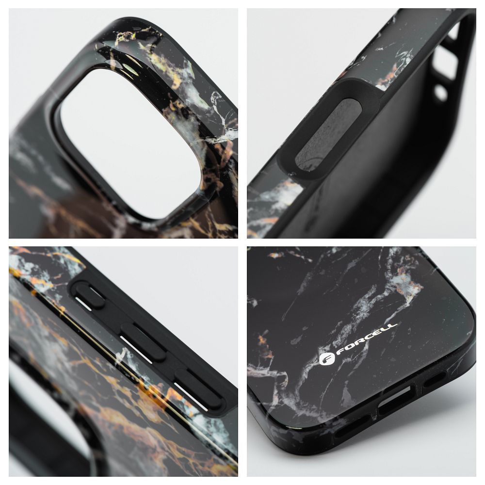 FORCELL F-PROTECT Mirage, Military Drop-Tested case compatible with MagSafe for IPHONE 15 black marble
