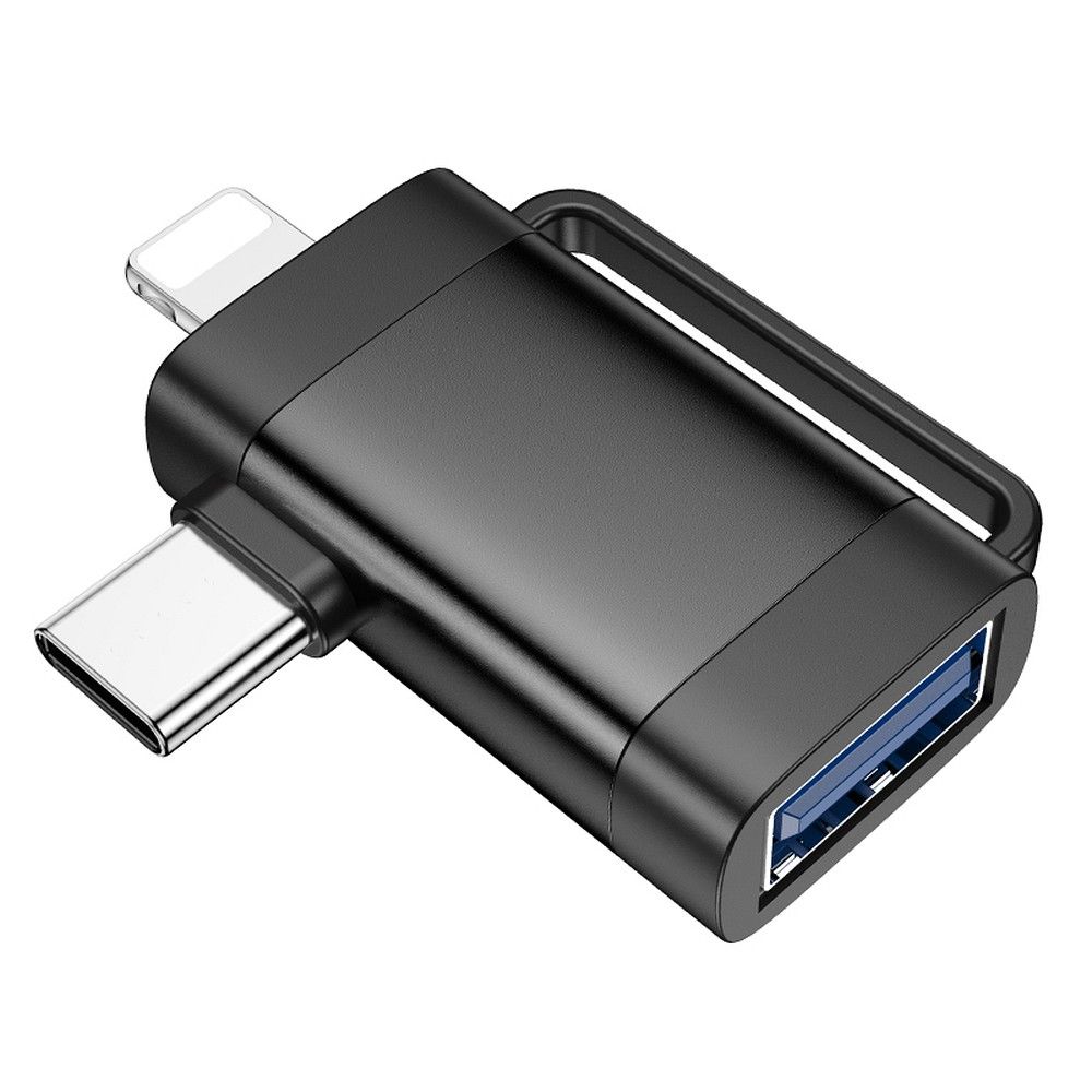 HOCO adapter OTG 2in1 Type C (male) / Lightning (male) to USB A (female) UA31F black