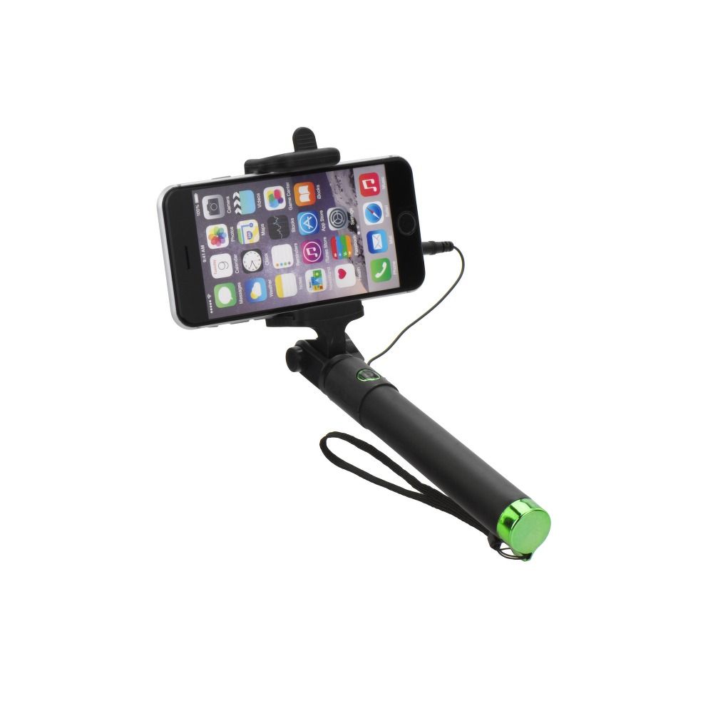 Selfie stick with remote control in handle (cable Jack 3,5 mm) green