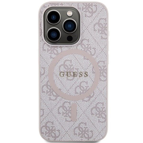 GUESS case for IPHONE 15 Pro compatible with MagSafe GUHMP15LG4GFRP (4G Ring classic logo) pink