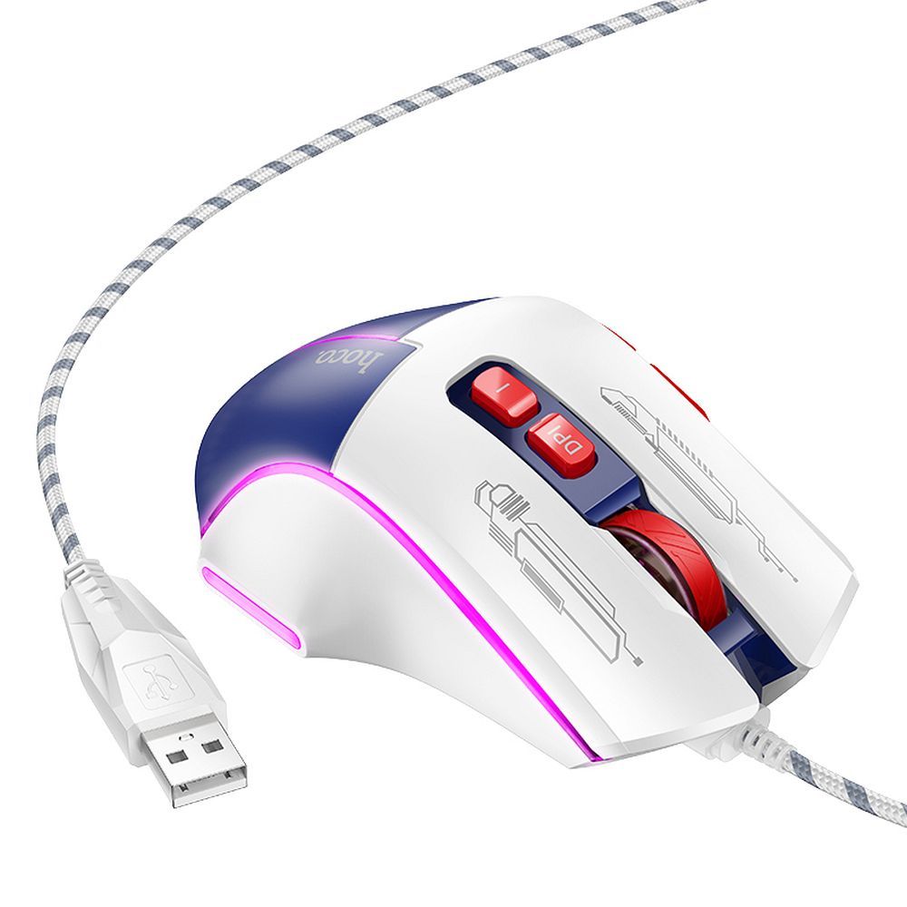 HOCO gaming wire USB A computer mouse 3600DPI white blue