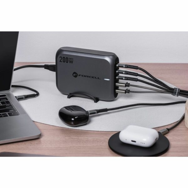 FORCELL F-ENERGY GaN III VT-51 desktop charger 3 x Typ C + 2 x USB A PD QC4.0 SFC2.0 5A 200W gray
