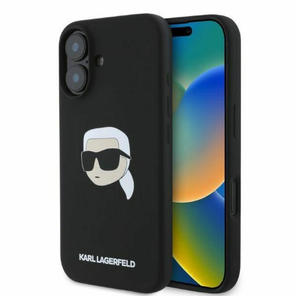 KARL LAGERFELD case for IPHONE 16 compatible with MagSafe KLHMP16SSKHPPLK (Sil KL Head Print) black