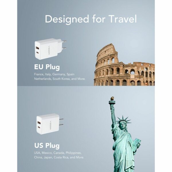 VEGER travel charger USB A + Type C PD QC3.0 3A 30W VLS302U white