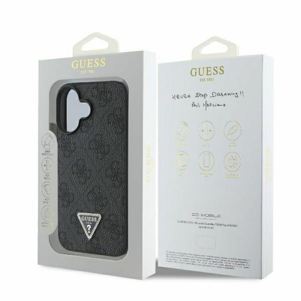GUESS case for IPHONE 16 GUHCP16SP4TDPK (PU Leather 4G Triangle Strass) black