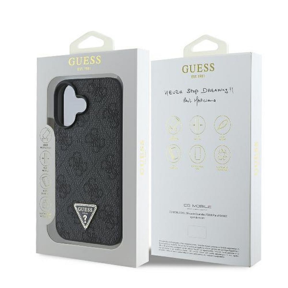 GUESS case for IPHONE 16 GUHCP16SP4TDPK (PU Leather 4G Triangle Strass) black