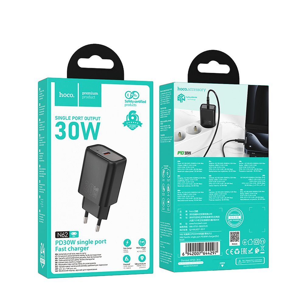 HOCO wall charger Type C PD QC 30W N62 black