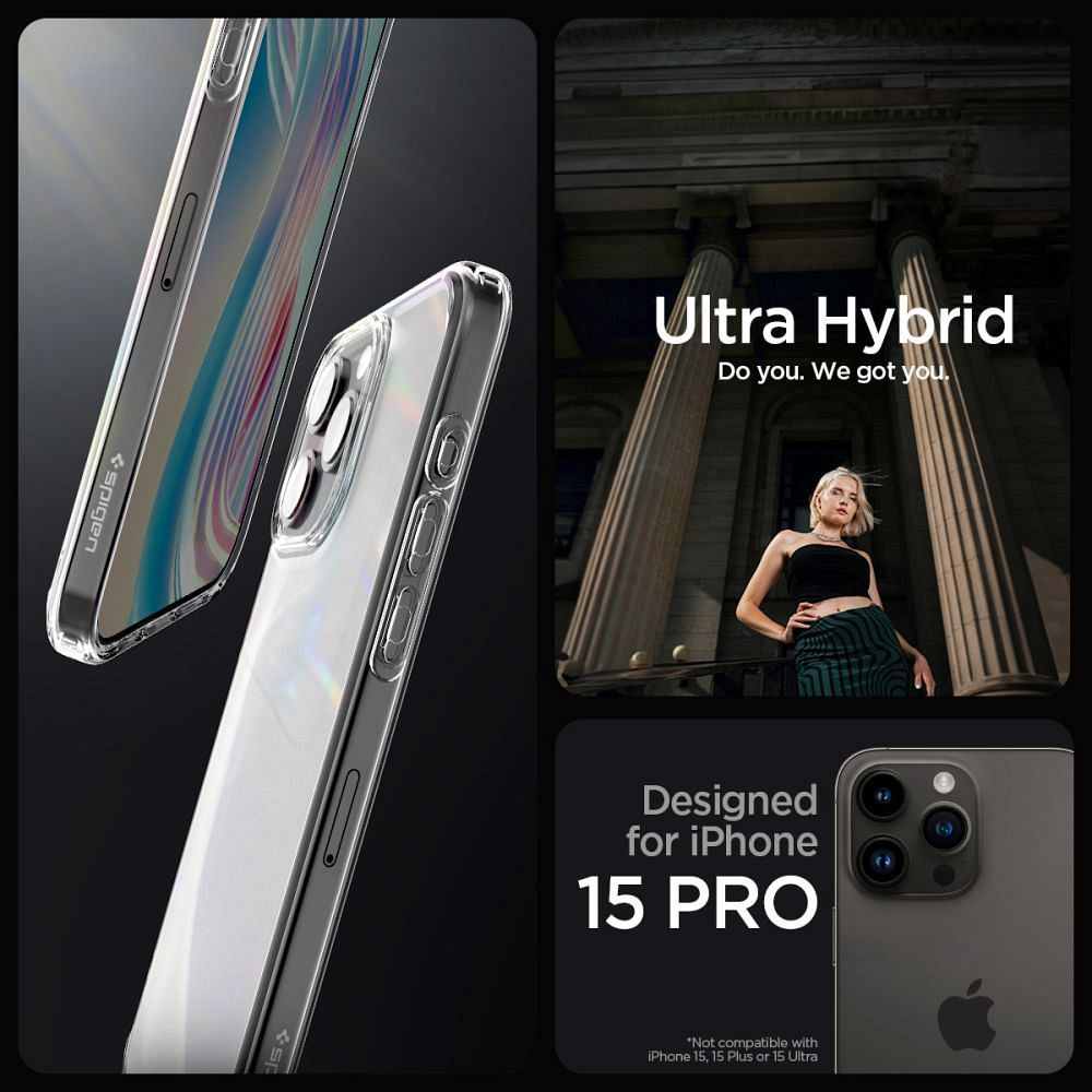 SPIGEN case ULTRA HYBRID for IPHONE 15 Pro frost clear