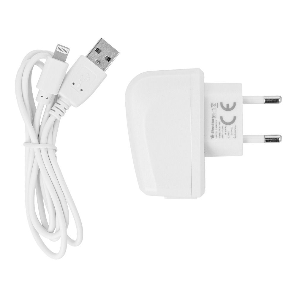 18f3b6e9552318f69cdbf204deb924f0 BLUE STAR LITE travel charger 1A 5W USB A + cable USB A to Lightning TFK-TC-1095B white