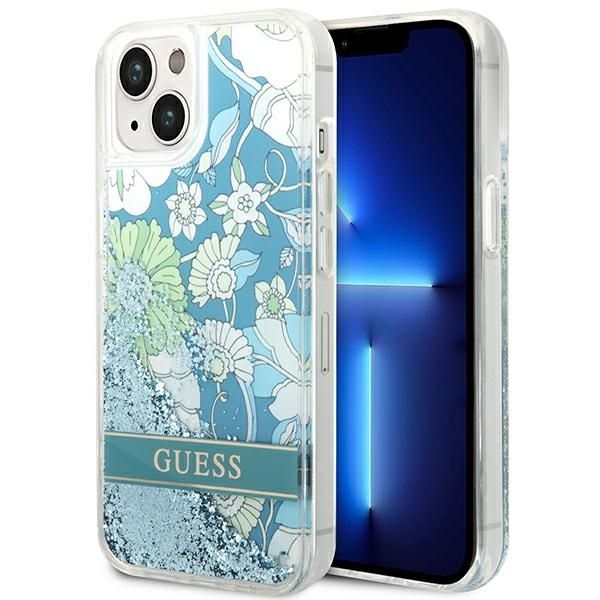 GUESS case for IPHONE 13 / 14 / 15 GUHCP14SLFLSN (Flower Liquid Glitter) green