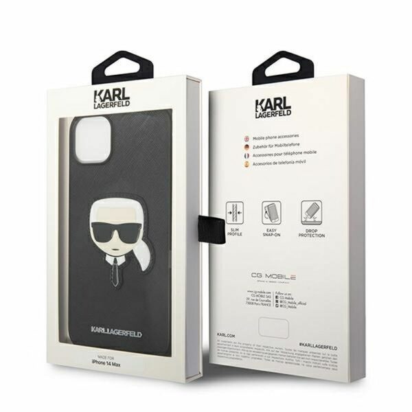 KARL LAGERFELD case for IPHONE 14 Plus KLHCP14MSAPKHK (Saffiano With Karl Head Patch) black