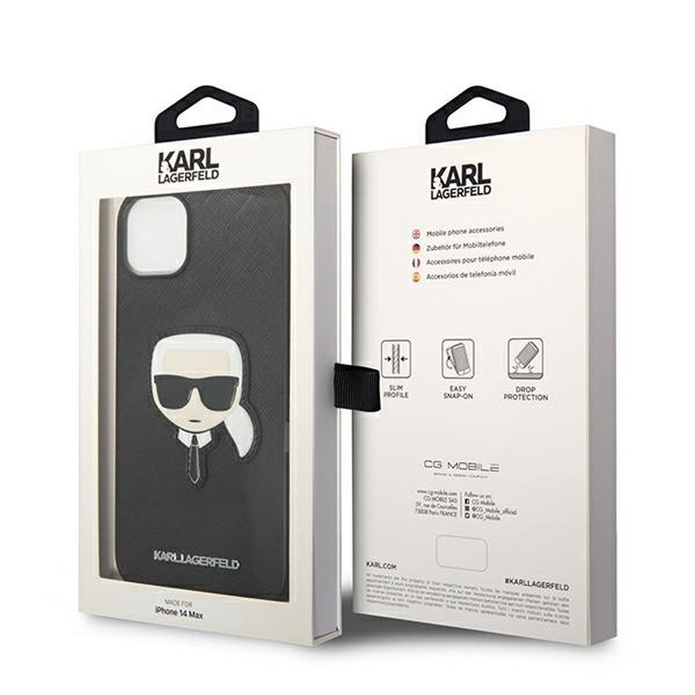 KARL LAGERFELD case for IPHONE 14 Plus KLHCP14MSAPKHK (Saffiano With Karl Head Patch) black