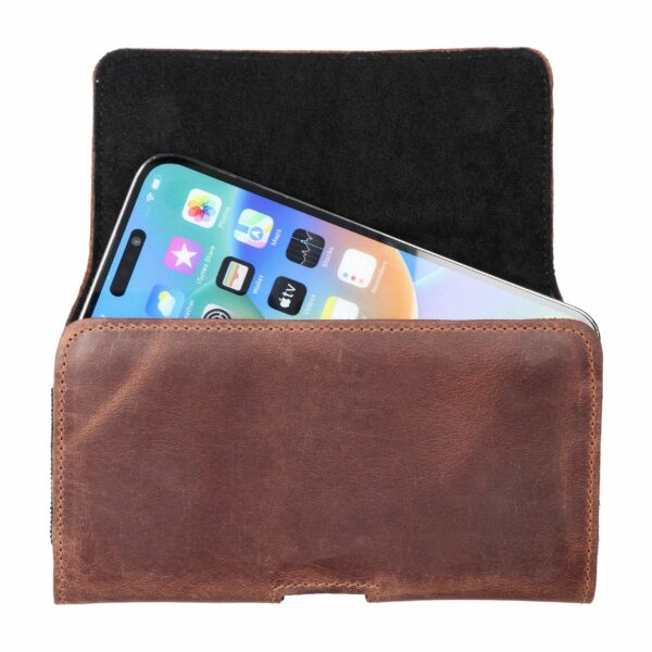 ROYAL Crazy Horse universal horizontal leather belt holster size L for IPHONE 12 / 12 PRO / 13 / 13 PRO / 14 / 14 PRO / SAMSUNG S10 / S20 / S21 / A40 / HUAWEI P8 LITE / P30 / P40 / P9 LITE brown
