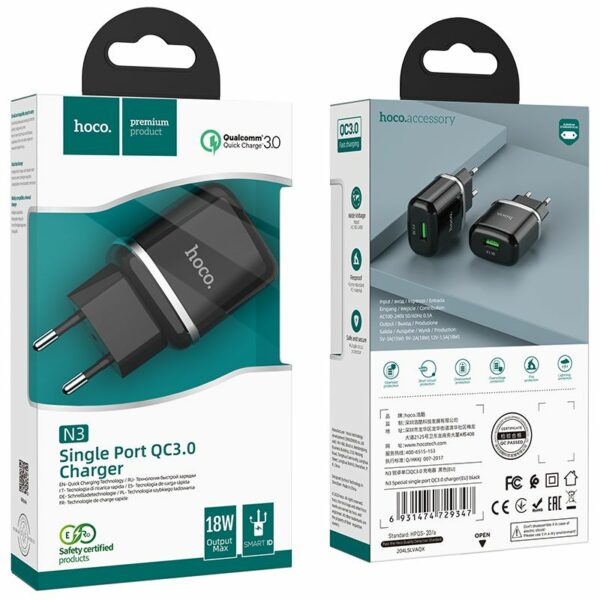HOCO travel charger USB A QC3.0 3A 18W N3 black