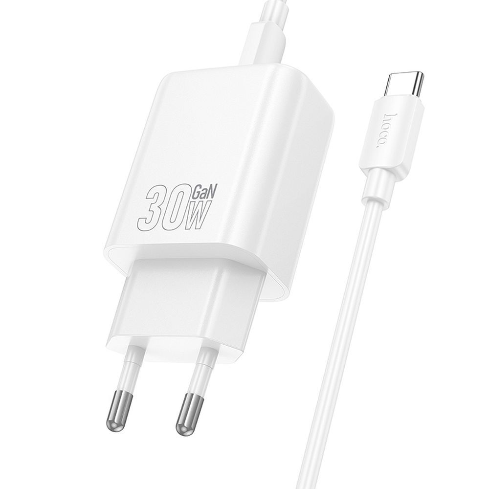 HOCO wall charger USB A + Type C + cable Type C to Type C PD QC3.0 3A 30W N63 white