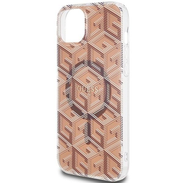GUESS case for IPHONE 15 compatible with MagSafe GUHMP15SHGCUSTGW (IML GCUBE) brown