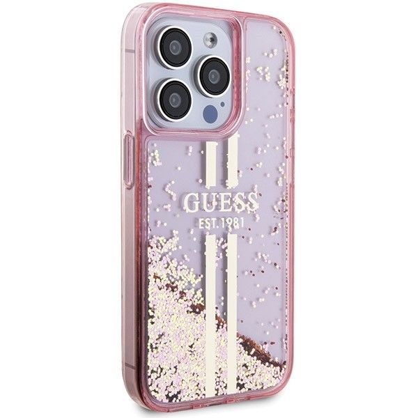 GUESS case for IPHONE 15 Pro GUHCP15LLFCSEGP (Liquid Glitter Gold Stripes) pink