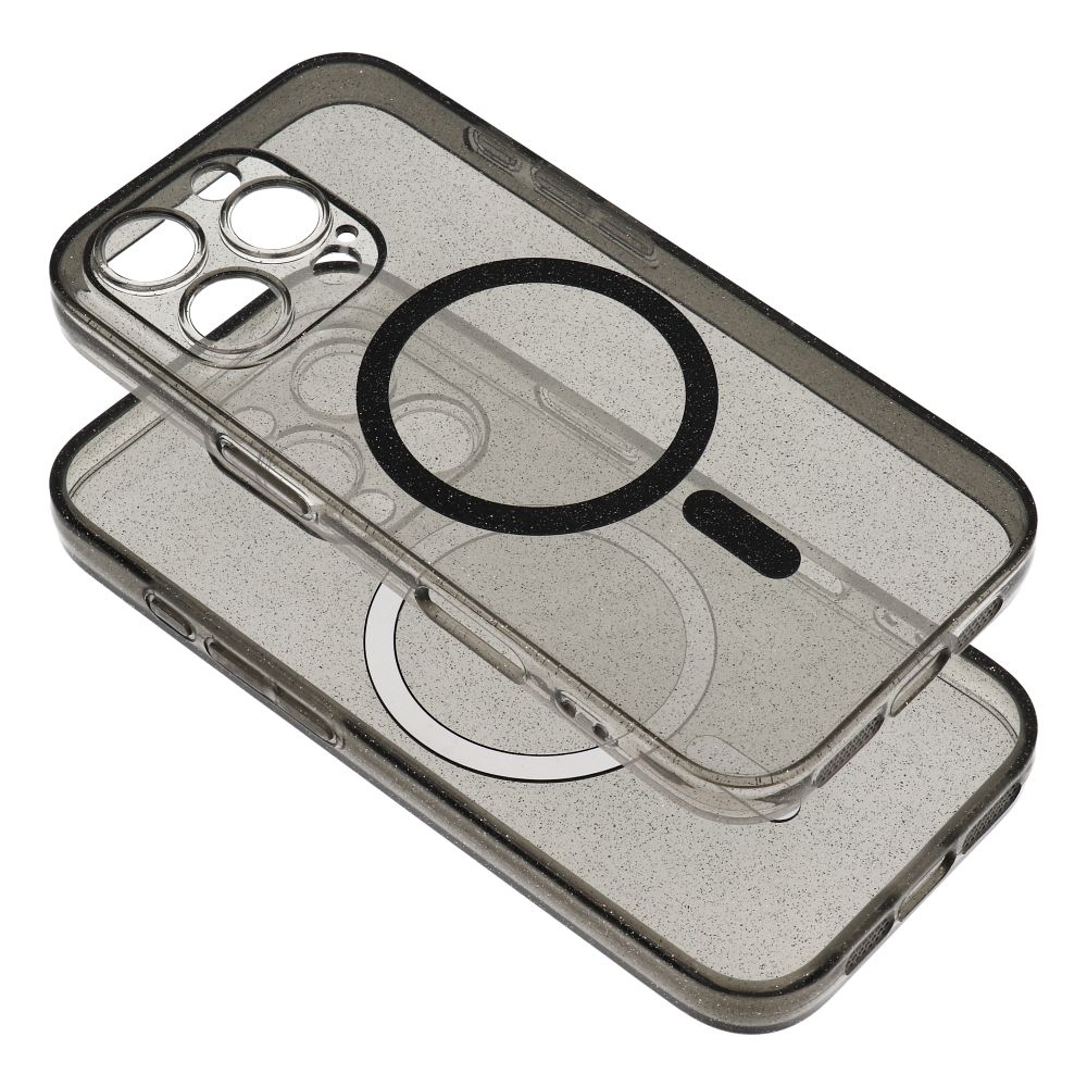 CLEAR MAG COVER case with camera protection compatible with MagSafe for IPHONE 14 black glitter