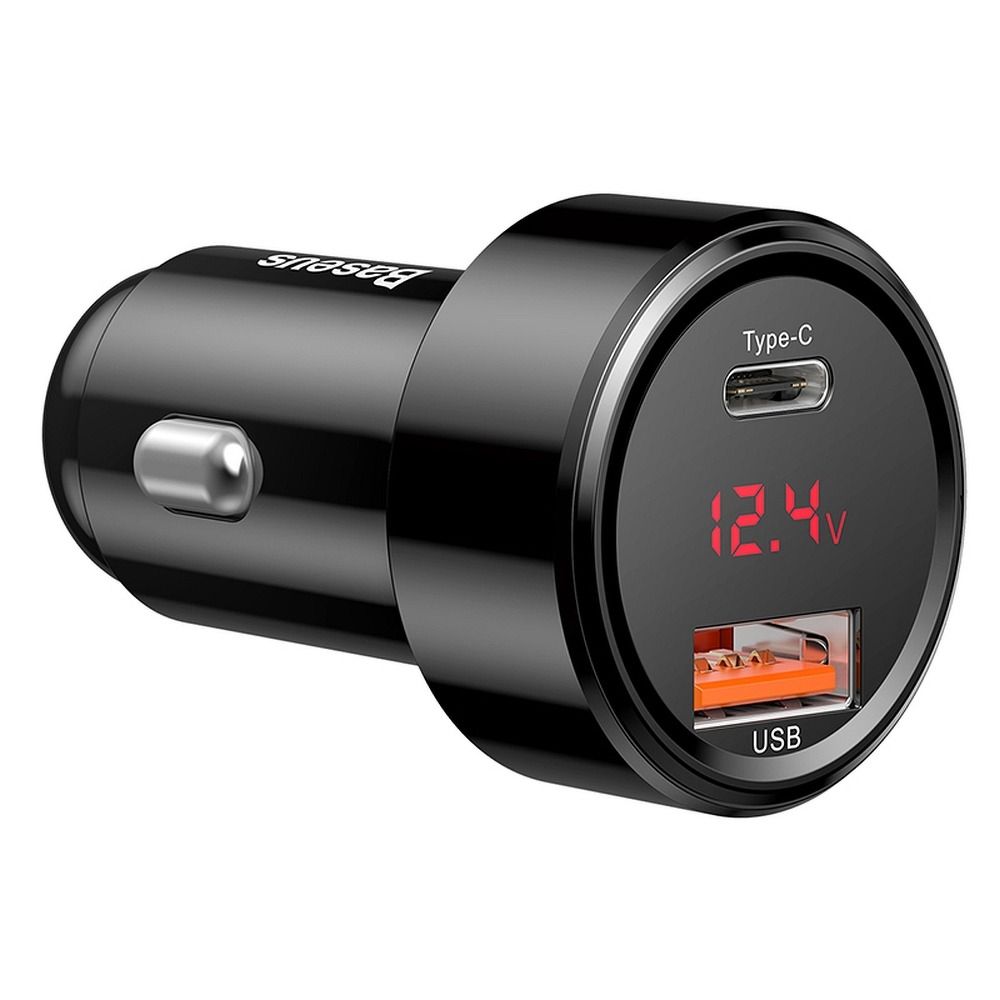 232143270d6d1725bd161329b723c64e BASEUS car charger USB A + Type C with digital display PD3.0 QC4.0 3A 45W CCMLC20C-01 black