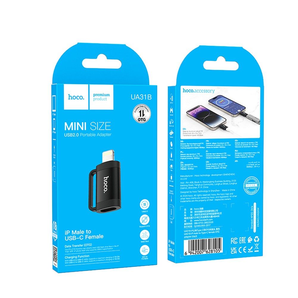 HOCO adapter OTG Lightning (male) to Type C (female) 2A UA31B black
