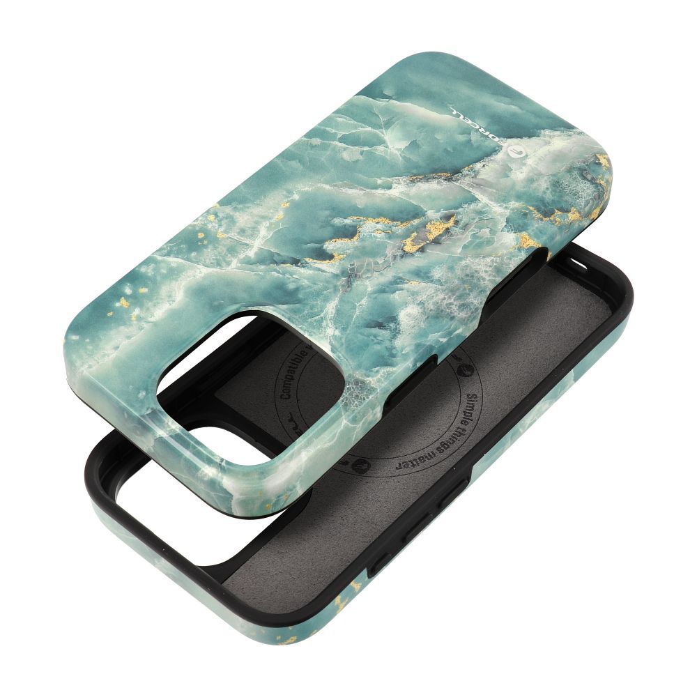 FORCELL F-PROTECT Mirage, Military Drop-Tested case compatible with MagSafe for IPHONE 15 green marble