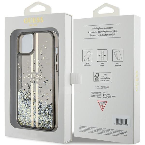 GUESS case for IPHONE 15 GUHCP15SLFCSEGK (Liquid Glitter Gold Stripes) black