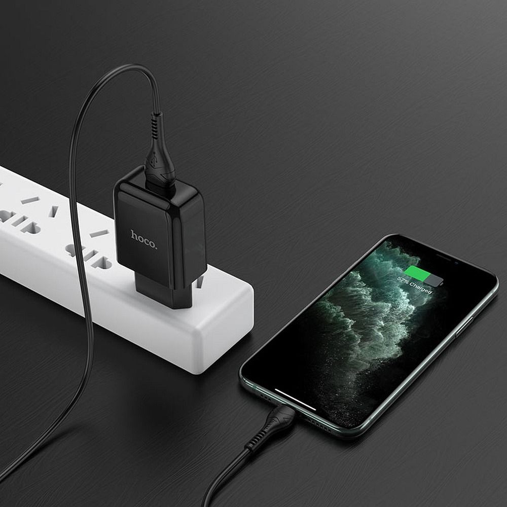 HOCO travel charger USB A + cable USB A to Lightning 2.1A N2 black