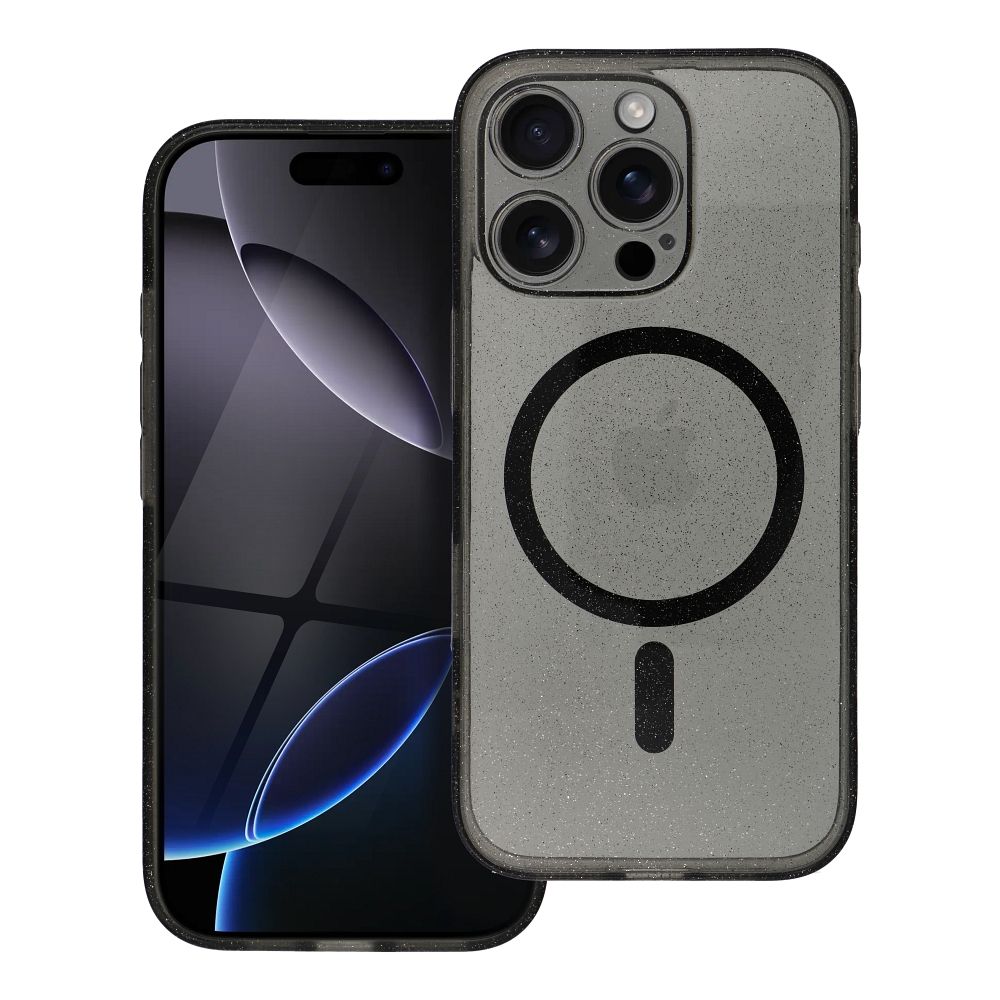 CLEAR MAG COVER case with camera protection compatible with MagSafe for IPHONE 14 black glitter
