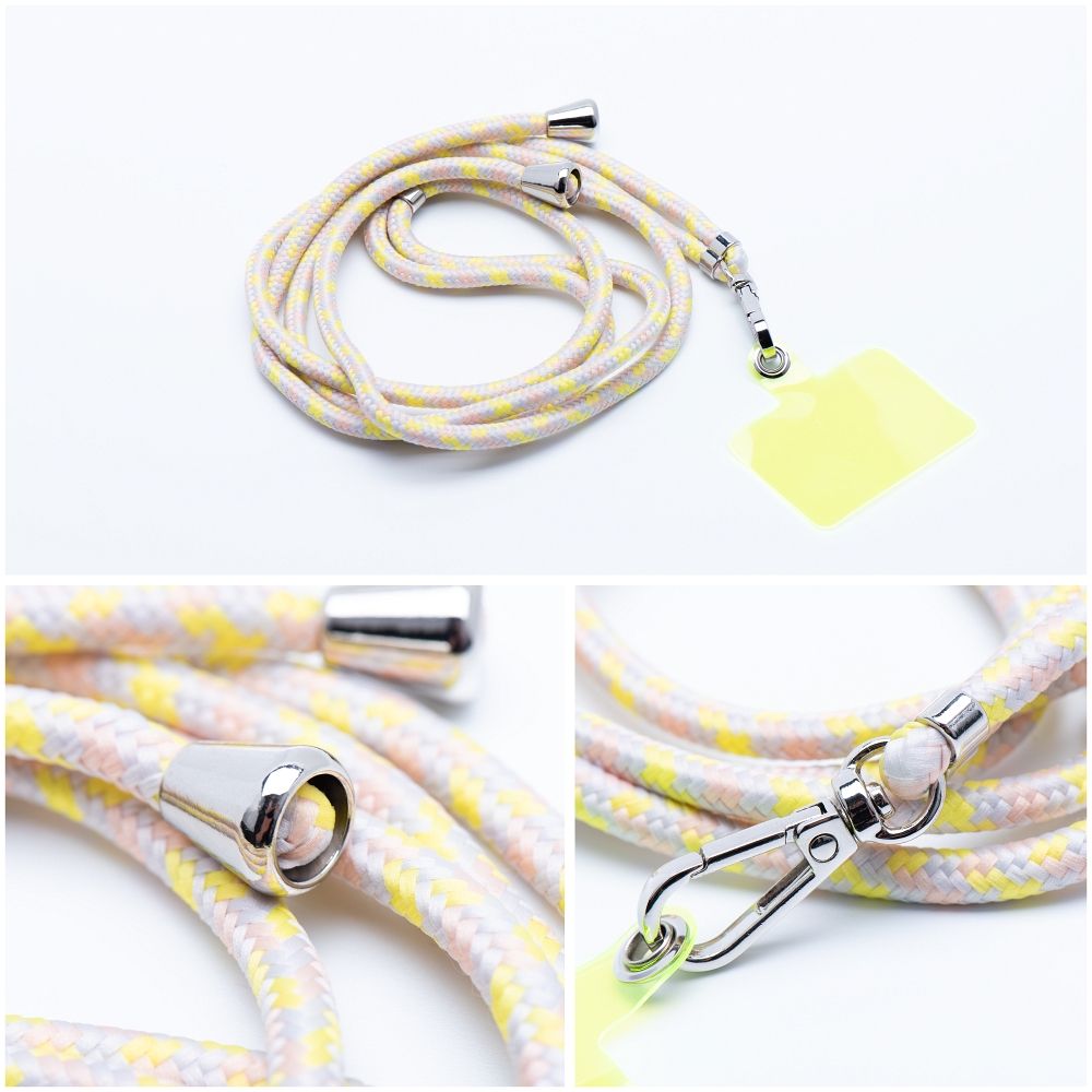 SWING (6mm) pendant for the phone with adjustable length / cord length 165cm (max 82.5cm in the loop) / on the shoulder or neck - gray-yellow