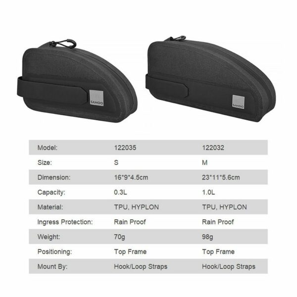 SAHOO bike bag on the bicycle frame with zip 0,3L 122035 black