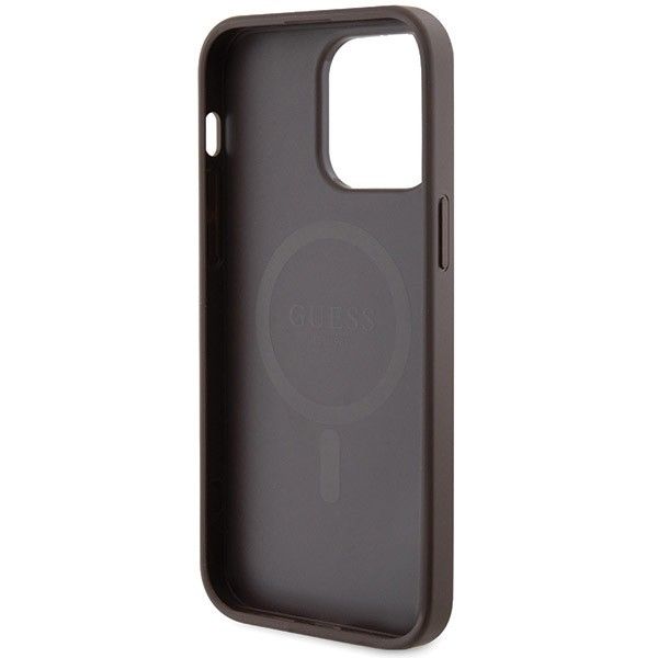 GUESS case for IPHONE 14 Pro compatible with MagSafe GUHMP14LG4GFRW (4G Ring classic logo) brown