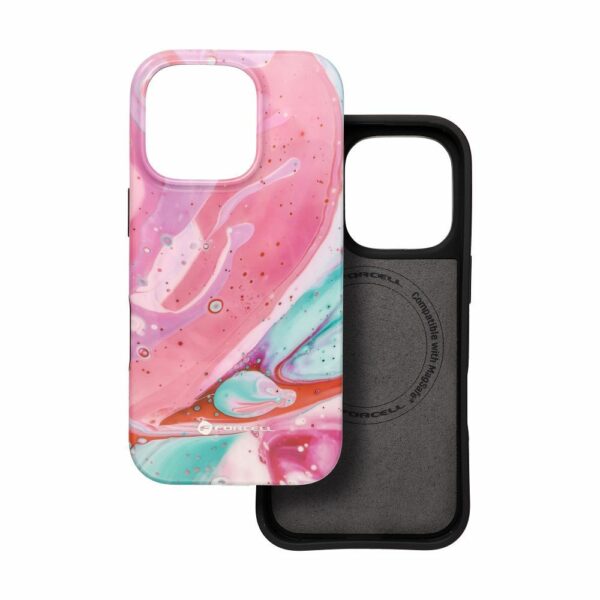 FORCELL F-PROTECT Mirage, Military Drop-Tested case compatible with MagSafe for IPHONE 15 PRO pink marble