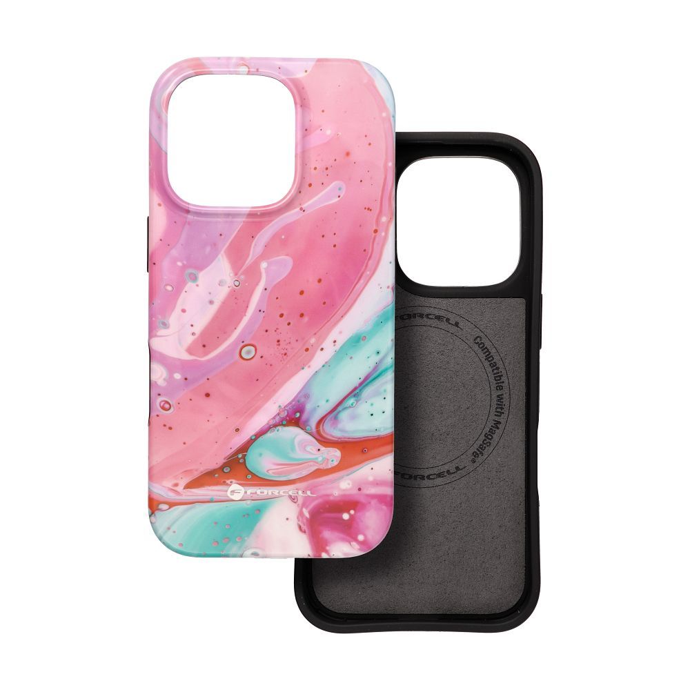 FORCELL F-PROTECT Mirage, Military Drop-Tested case compatible with MagSafe for IPHONE 15 PRO pink marble