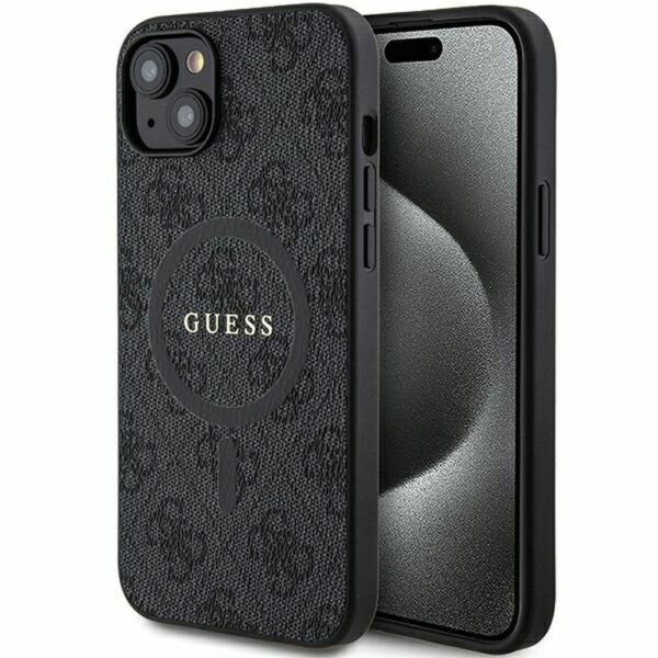 GUESS case for IPHONE 15 compatible with MagSafe GUHMP15SG4GFRK (4G Ring classic logo) black