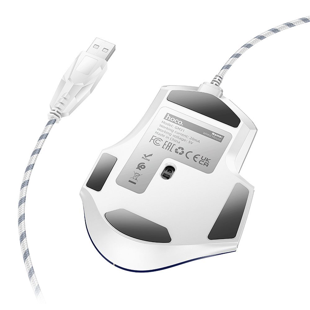HOCO gaming wire USB A computer mouse 3600DPI white blue