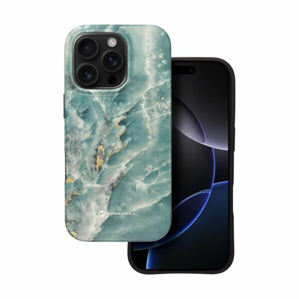 FORCELL F-PROTECT Mirage, Military Drop-Tested case compatible with MagSafe for IPHONE 15 PLUS green marble