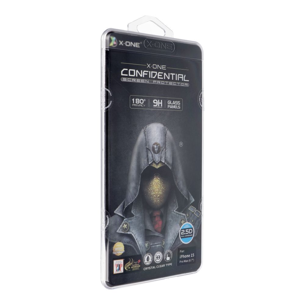 2d3e78a9b34d4dadecc906241f57744f X-ONE Full Cover Extra Strong Privacy - for iPhone 15 Pro Max (full glue) tempered glass 9H
