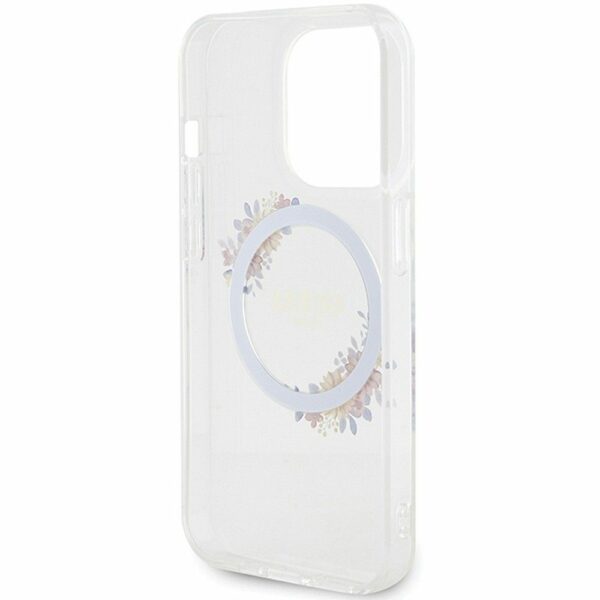 GUESS case for IPHONE 15 Pro compatible with MagSafe GUHMP15LHFWFCT (Flowers Wreath) transparent