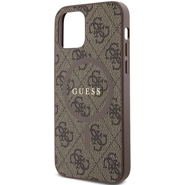 GUESS case for IPHONE 12 / 12 Pro compatible with MagSafe GUHMP12MG4GFRW (4G Ring classic logo) brown