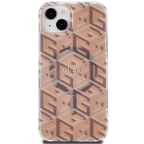 GUESS case for IPHONE 15 compatible with MagSafe GUHMP15SHGCUSTGW (IML GCUBE) brown