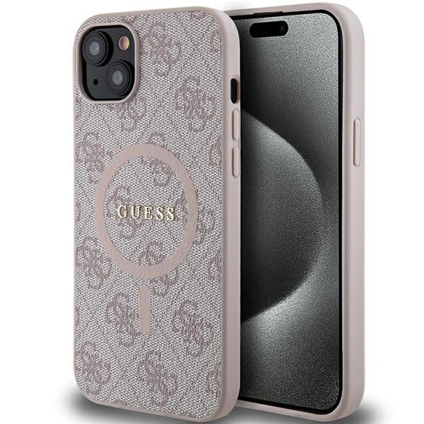 GUESS case for IPHONE 15 Plus compatible with MagSafe GUHMP15MG4GFRP (4G Ring classic logo) pink
