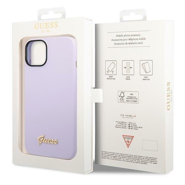 GUESS case for IPHONE 13 / 14 / 15 GUHCP14SSLSMU (Silicone Vintage Gold Logo) purple