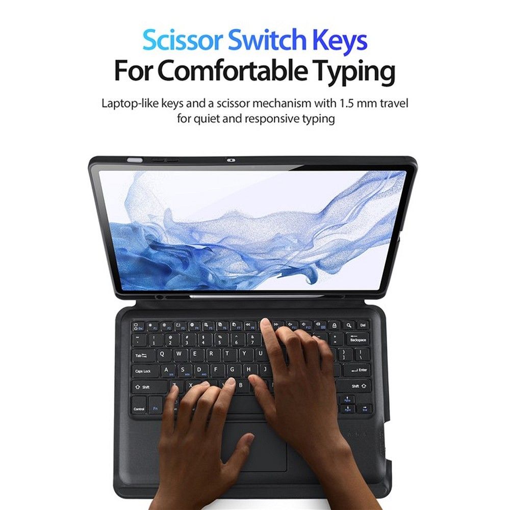 DUX DUCIS case DK foldable with Wireless Keyboard for SAMSUNG Tab S8 Plus (X800/X806)/S7FE(T730/T736B)/S7 Plus (T970/T976B) black