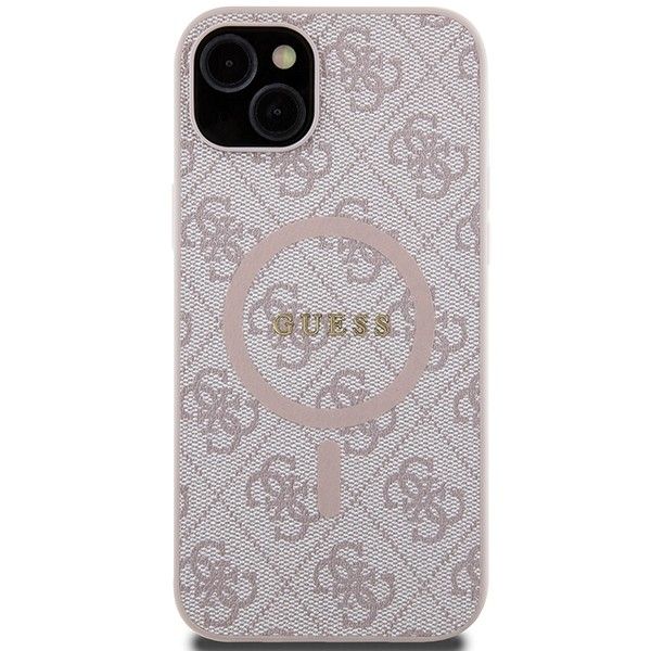 GUESS case for IPHONE 15 Plus compatible with MagSafe GUHMP15MG4GFRP (4G Ring classic logo) pink