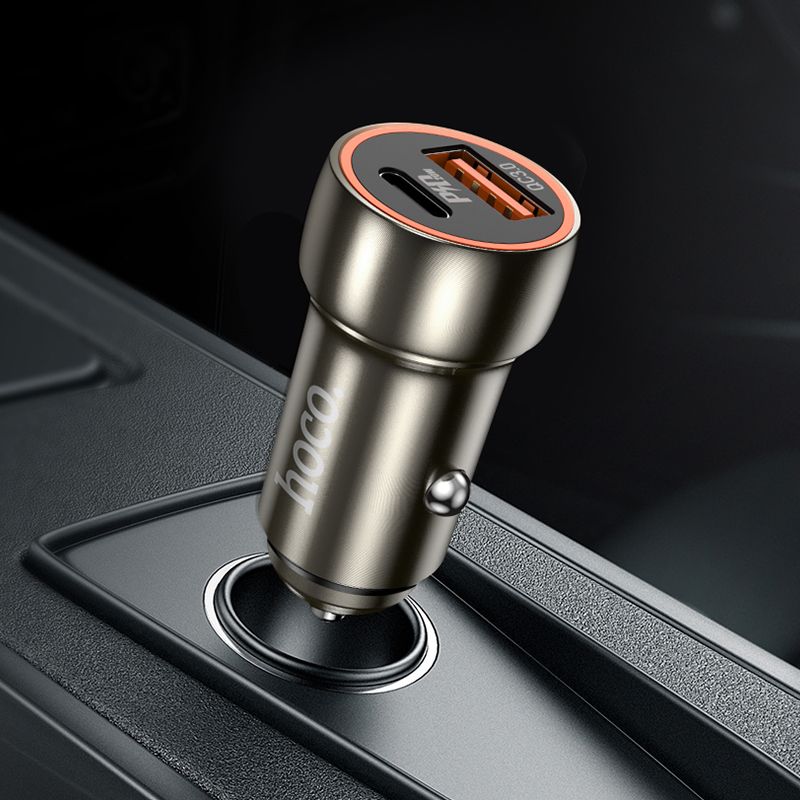 HOCO car charger USB A + Type C PD QC3.0 3A 20W Z46A metal gray