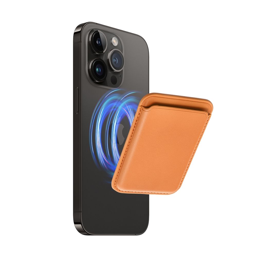 LEATHER MAG WALLET compatible with MagSafe orange